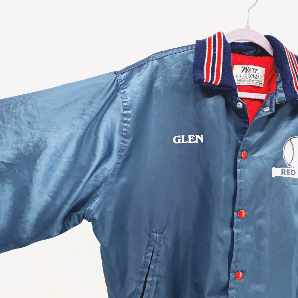 West Wind Vintage 80s Union Made Red Sox Satin Varsity Bomber Jacket